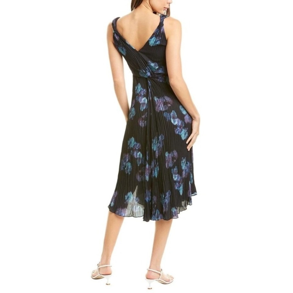 NWT Vince Painted Floral Twist Front Sleeveless Crinkle Dress Black Multi Size 0 - Picture 2 of 13